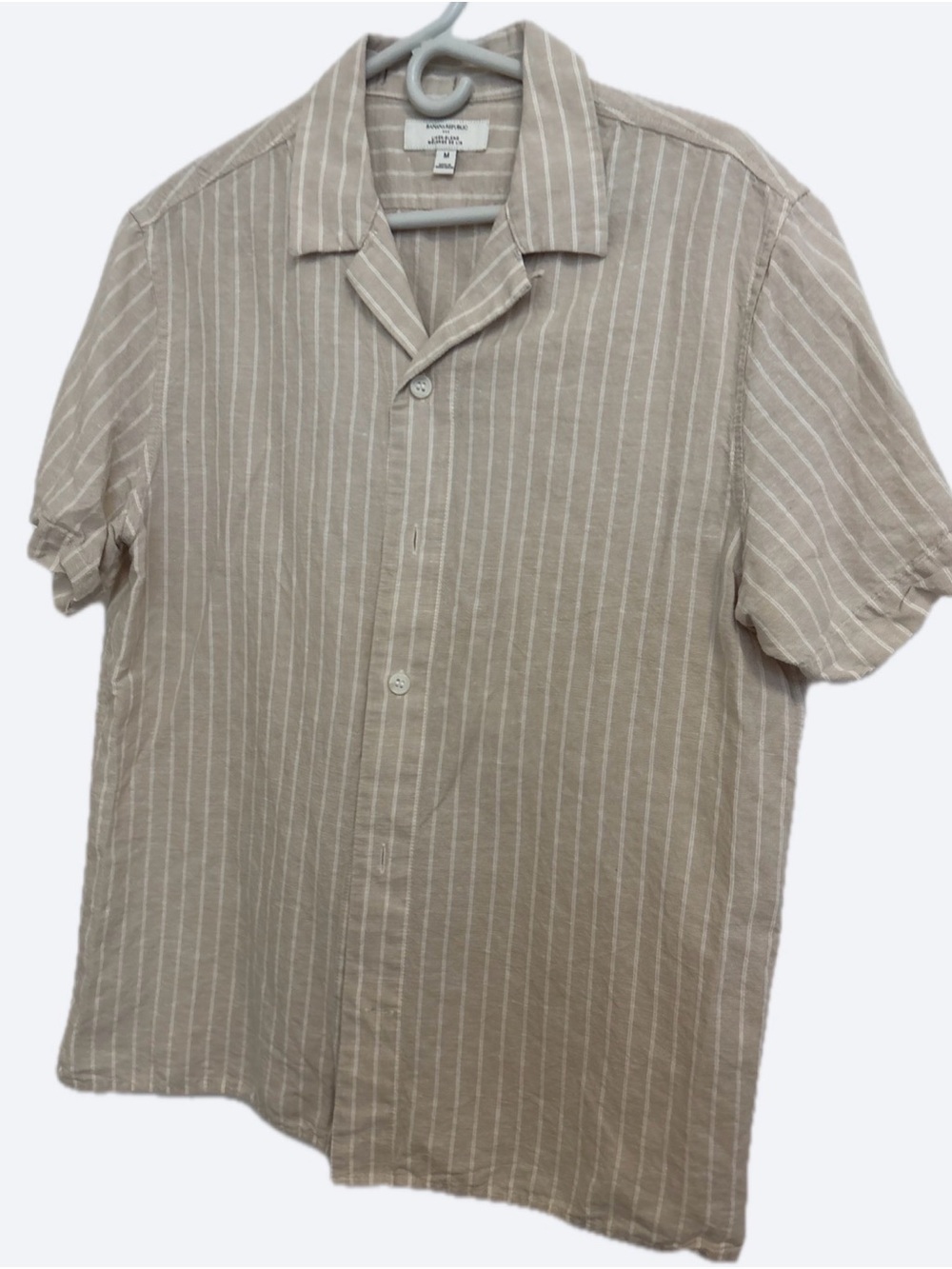 Banana Republic Men's Beige Striped Short-Sleeve Button-Down Shirt